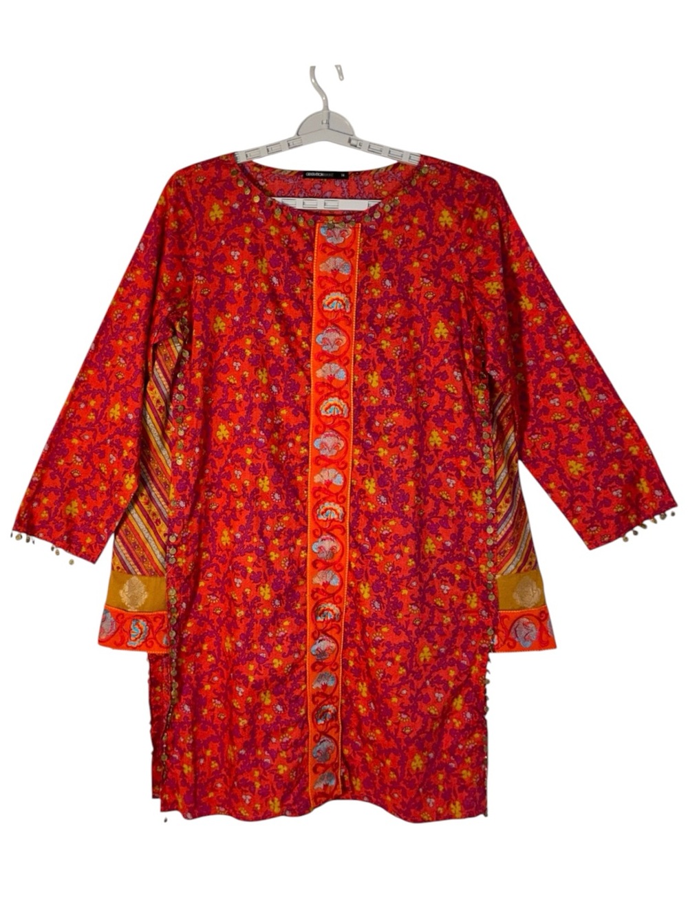 Generation Pakistan Kurti 100% Cotton Kurta Tunic Shirt Top Ochre Purple Size 14